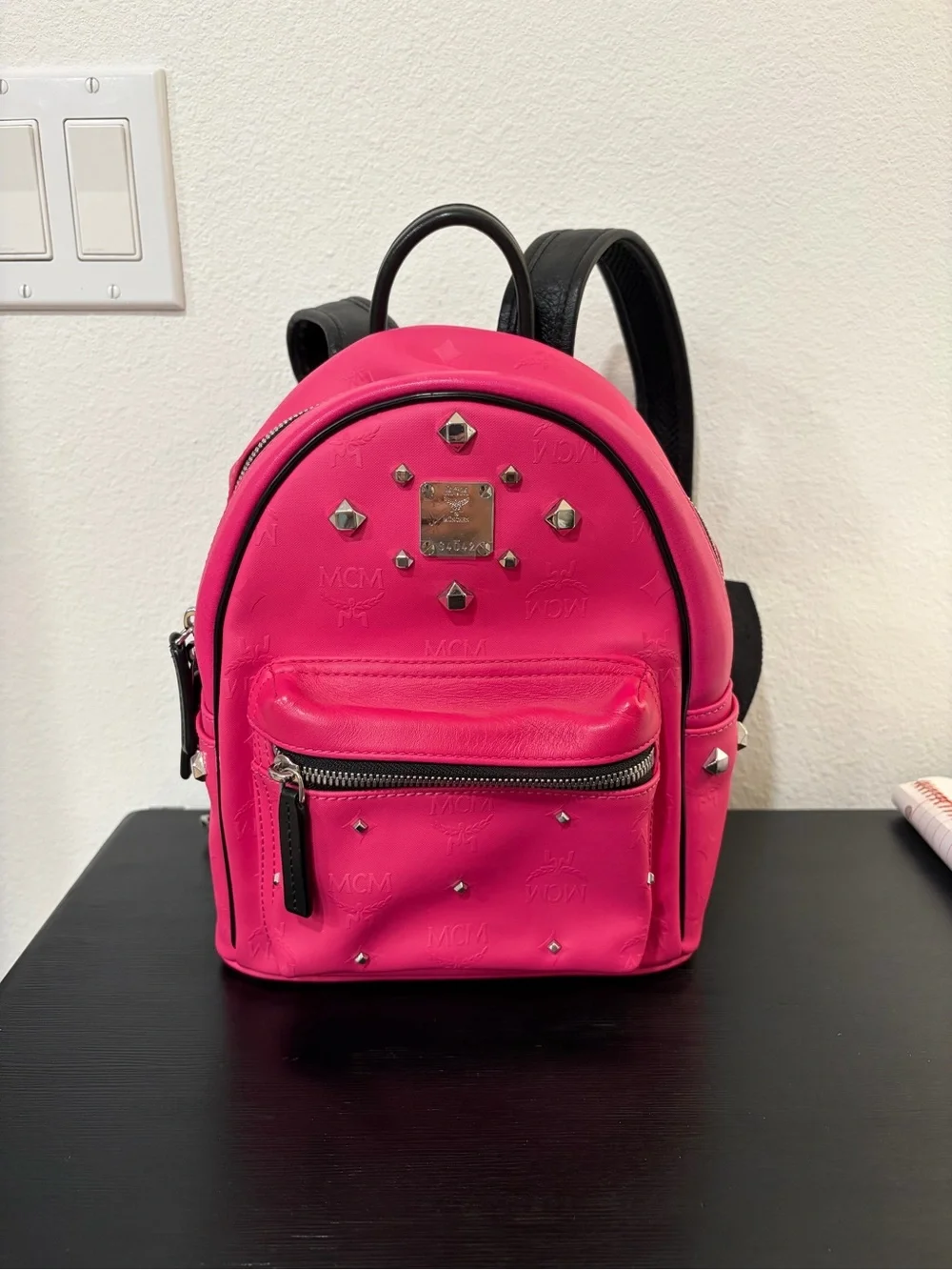 MCM Odeon studded backpack in pink